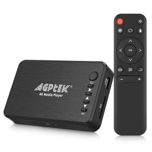 AGPTEK 4K@30Hz HDMI�e���r���f�B�A�v���[���[ HDMI/AV/VGA�o�͑Ή� �f�W�^��MP4�v���[���[ 14TB HDD 256GB USB�h���C�u SD�J�[�h H.265 MP4�Ή� �����R���t��
