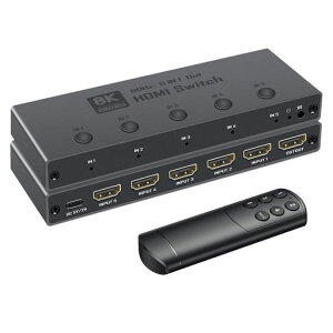 ENBUER HDMI 2.1 �؂�ւ��� 5����1�o�� 8K@60Hz/4K@240Hz/1080P@480Hz HDMI�ؑ֊� HDMI2.1�Z���N�^�[ HDCP 2.3 HDR10+ 3D �ؑ֋@�\