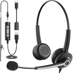 Wantek USB Type-C 3.5mm �L���w�b�h�Z�b�g ���� �m�C�Y�L�����Z�����O�}�C�N�t�� 3Ways PC�p�w�b�h�z��