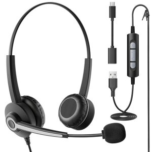 Wantek �w�b�h�Z�b�g USB Type-C ���� �m�C�Y�L�����Z�����O�}�C�N�t�� �R�[���Z���^�[ �w�b�h�Z�b�g Skype�AWeb��c�A�R�[���Z���^�[�A�����[�g���[�N�A�ݑ�Ζ��ɓK�p����� �v�� �r�W�l�X �c