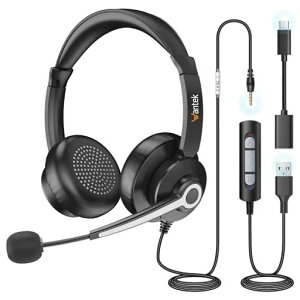 Wantek �w�b�h�Z�b�gUSB/TypeC/3.5mm ���� �m�C�Y�L�����Z�����O�}�C�N�t�� �L���w�b�h�Z�b�g Skype�AWeb��c�A�{�C�X�`���b�g�A�����[�g���[�N�A�e�����[�N�A�ݑ�Ζ��ɓK�p����� �v�� �r�W�l�c