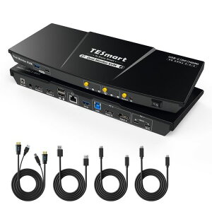 TESmart KVM�X�C�b�` USB-C+HDMI+DisplayPort 2����2�o�� MST�Ή� �f���A�����j�^�[