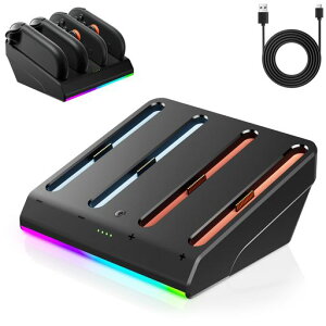 Switch 2 Joycon �Ή��[�d�h�b�NSwitch 2 �R���g���[���[ 4�䓯���[�d �����}�O�l�b�g�z���� RGB���C�g10���[�h���� ���S�ی�@�\�t�� USB-C�P�[�u���t�� (N-switch 2)