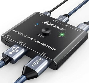 KCEVE 2����1�o�� USB-C to HDMI KVM�X�C�b�`�A4K@60Hz Type-C KVM�ؑ֊� HDMI�f�B�X�v���C ���j�^�[��2PC�ŋ��L EDID�@�\ USB�h�b�L���O���T�|�[�g Windows/MacOS�ƌ݊���������