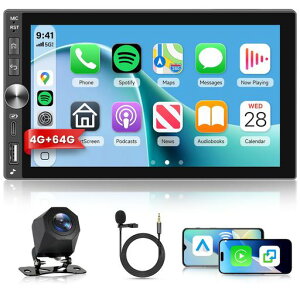 Hodozzy 4G+64G Android�I�[�f�B�I2 Din(���C�����XCarPlay�EAndroid Auto�Ή�)�A7�C���`�^�b�`�X�N���[�����ڃ_�u��DIN�J�[�X�e���I(GPS�i�r�Q�[�V�����ABluetooth�ADSP�AWi-Fi�AFM