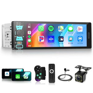 Hodozzy 1DIN�J�[�X�e���I ���C�����XCarPlay/Android Auto�Ή� 6.5�C���`�^�b�`�X�N���[���J�[���W�I Bluetooth/AM FM RDS�J�[�}���`���f�B�AMP5���W�I �~���[�����N Type-C/USB/AUX SWC
