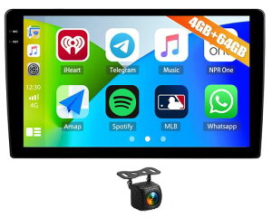 AUOMETO 10�C���` 2DIN Android 15 �f�B�X�v���C�I�[�f�B�I �J�[�i�r 4GB RAM+64GB ROM 1280x720 Incell�^�b�`�p�l�� ���C�����XCarPlay/Android Auto GPS Bluetooth