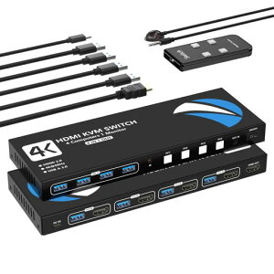 KVM�X�C�b�` HDMI PC 4��p 4����1�o�� �����R���t��KVM�ؑ֊� �p�\�R��4�䃂�j�^�[1��؂�ւ� 4*USB 3.0�|�[�g 5Gbps�����]�� �L�[�{�[�h/�}�E�X/�v�����^�[/���̃f�o�C�X�Ή� 4K@60Hz�f���o�� USB�c