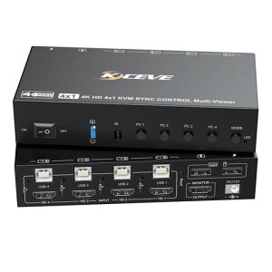 KCEVE 4K �V�[�����XKVM�X�C�b�` 4����1�o�� �����ؑ֋@�\ 1�b�ŏu���ɐ؂�ւ��A�z�b�g�L�[ HDMI KVM�ؑ֊�A�L�[�{�[�h �}�E�X��4PC�ŋ��L�APC/Mac/Window/�h�ƃJ�����ȂǑΉ� ��ʕ������[�h�t��