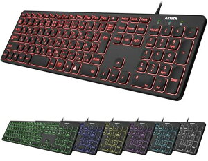 Arteck USB �L�� ���C���[ �L�[�{�[�h 7�F�o�b�N���C�g���� ���邳�ύX �t���T�C�Y 6�t�B�[�g(��1.8���[�g��)�R�[�h �e���L�[�t�� �R���s���[�^�[�A�f�X�N�g�b�v�APC�A���b�v�g�b�v�AWindows11/1�c