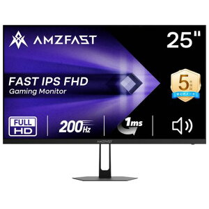 Amzfast 24.5�C���` �Q�[�~���O���j�^�[ 200Hz/FHD/1ms/Fast IPS/ 320cd/m2/124%sRGB/8Bit/HDR/��u���[���C�g/�t���b�J�[�t���[/HDMI2.0x2/DP1.4 x 1/VESA