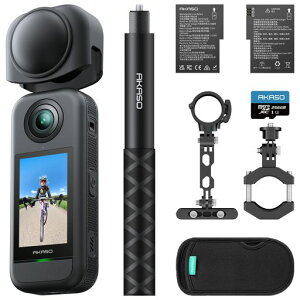 AKASO 360 ���]�ԃL�b�g 256GB SD�J�[�h�t�� 360�x�J����-�A�N�V�����J���� 5.7K360�x���� 72MP360�x�ʐ^ �V�^1/2�C���`48MP�Z���T�[ 360�x�����ێ� 360° �X�[�p�[�X���[�X ���艻�@�\ AI�ҏW