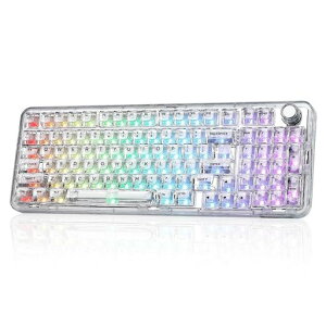 YUNZII X98 QMK/VIA�Ή� ���C�����X ���J�j�J���Q�[�~���O�L�[�{�[�h �����L�[�L���b�v 3���[�h�ڑ� BT5.0/2.4GHz/USB-C �z�b�g�X���b�v�\ �����ς݃X�C�b�` �K�X�P�b�g�\�� RGB�o�b�N���C�g �m�u�c