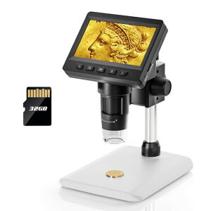 ELIKLIV �R�C�������� 50-1000X�}�C�N���X�R�[�v 4.3�h LCD�f�W�^�������� �t���f�W�^�������� �[�d�\ USB������ 8��LED�����v 32GB�J�[�h�t�� PC/TV WINDOWS/MAC�Ή� 4.3�C���`������