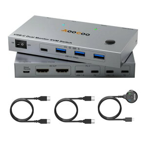 USB-C �f���A�����j�^�[ KVM�X�C�b�` 2����2�o�� �m�[�gPC�p 4K@60Hz KVM�ؑ֊� Type-C 100W PD�[�d�A�p�\�R���ؑ֊� 2�� Type-C�A2��̃��j�^�[��1�g�̃L�[�{�[�h