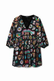 【Desigual/デシグアル】22WWVW71 カレッジ ショートワンピース 総柄 デジタルプリント パフスリーブ 派手 個性的【パッパドゥドゥ】