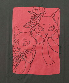 ★SALE★【ScoLar スカラー】141627 花とリボンでおめかしネコプリント ロングスリーブTシャツ トップス カジュアル ガーリー 猫 原宿系 個性的【パッパドゥドゥ】