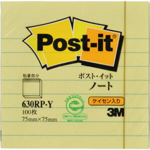 付箋 スリーエム ジャパン ポスト・イット 再生紙ノート 罫線入り 75x75mm 100枚 イエロー 630RP-Y