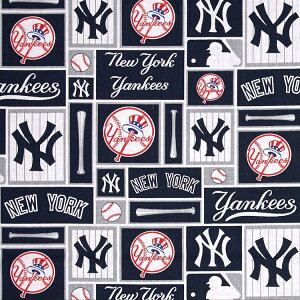 送料無料/ 10cm単位 続けてカット MLB ニューヨーク ヤンキース メジャーリーグ 149cm 大判 公式 生地 野球 総柄 コットン プリント 布 手作り 手芸
