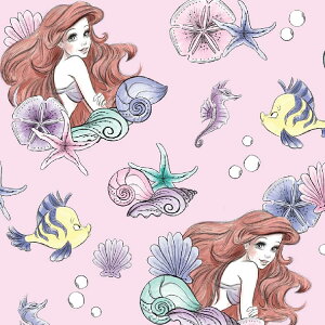 【オータムSALE◆POINT3倍】送料無料/ 10cm単位 続けてカット アリエル パール 生地 総柄 ディズニー リトルマーメイド コットン プリント キャラクター 男の子 女の子 布 手作り 手芸 輸入