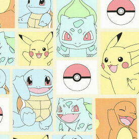 送料無料/ 10cm単位 続けてカット ポケットモンスター ポケモン パステル 生地 ピカチュー 総柄 コットン プリント キャラクター 男の子 布 手作り 手芸 輸入