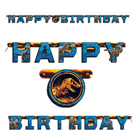 送料無料/ バースデー ガーランド ジュラシック ワールド パーティグッズ 恐竜 誕生日飾り付け 室内装飾 キャラクター