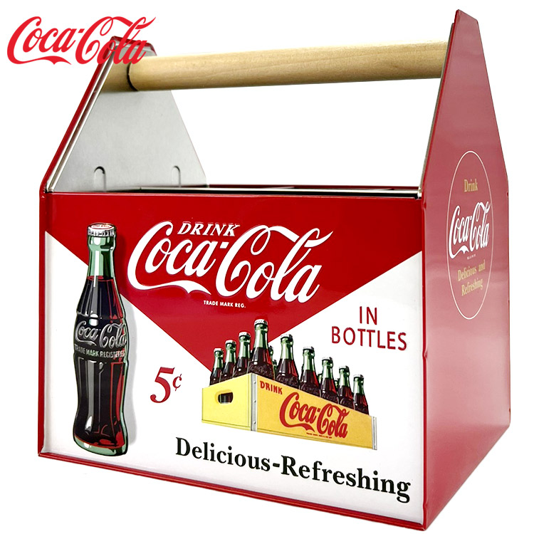 セール特別価格コカ・コーラ 木 ハンドルキャディ キャリーケース コカコーラ ブリキ缶 ブランド オシャレ アメリカン雑貨 アメリカ雑貨 Coca Cola