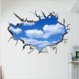 3D ウォールステッカー 青空 吹き抜け 雲 騙し絵 トリックアート はがせる 壁紙 シール 防水 DIY 壁 床 家具 インテリア 天井