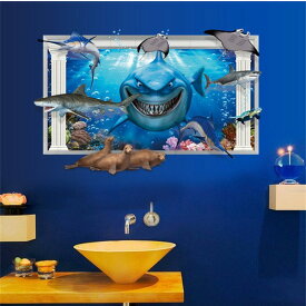 3D ウォールステッカー 飛び出す サメ ジョーンズ 騙し絵 トリックアート 剥がせる 壁紙 シール 防水 DIY 壁 床 インテリア ポスター 家具