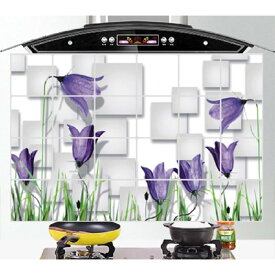 防水 耐熱 油汚れ防止 キッチン はがせる 壁シール 60×90cm 紫花 フラワー C066 アルミ 保護シート ガード 台所