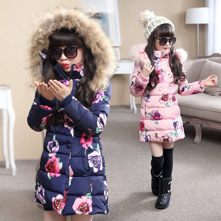 楽天市場】ダウンコート 花柄 フラワー ネイビー 子供服 アウター 