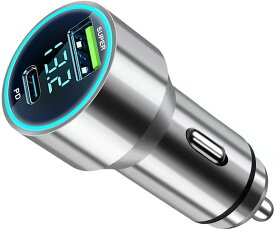 PD＋USB シガーソケット 2口 車載充電器 カーチャージャー スマホ iPhone 車内充電器 電圧計 LED表示