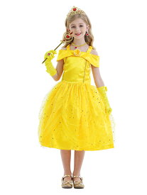 プリンセス ドレス 子供 仮装 女の子 コスチューム 衣装 コスプレ プレゼント リトルプリンセス イエロー 黄色 ベル 美女と野獣 103