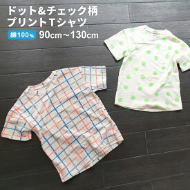 キッズ Tシャツ チェック柄 ドット柄（90～130cm）半袖 コットン 男の子 女の子 ジュニア 子供 子ども プリント チェック ドット 水玉 ブロックチェック 可愛い かわいい 韓国 こども服 カジュアル シンプル カラフル おしゃれ 夏用 春用 【ポスト投函 送料無料】