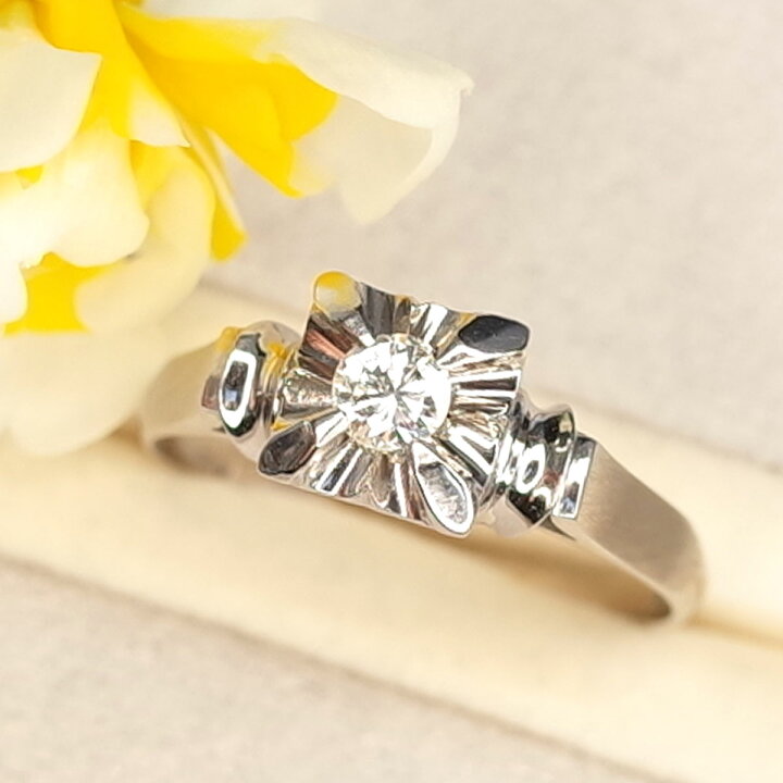 楽天市場】可愛い♪ ダイヤモンド リング 14KWG ビンテージ ダイヤ  