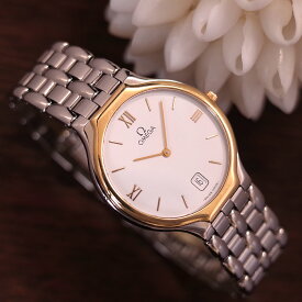 OMEGA オメガ デビル シンボル ホワイトローマン デイト YG/SS 32ミリ径 モダンヴィンテージ コンビ ブレスレット メンズ クォーツ OH済1年保証