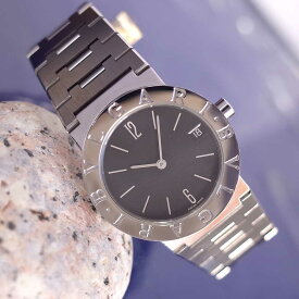 箱保 BVLGARI ブルガリブルガリ BB30SSD 黒文字盤 デイト ボーイズ 30ミリ径 ブレスレット良好 クオーツ 男女 腕時計 OH済1年保証