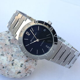 箱有 BVLGARI BB33SS AUTO ブルガリブルガリ 33mm径 デイト 黒文字盤 ブレス美品 メンズ 自動巻 腕時計 ブルガリ OH済 1年保証