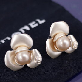 シャネル CHANEL ヴィンテージ カメリア フェイクパール イヤリング ココマーク フラワーモチーフ 2000年 made in France