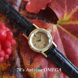 【中古】極小 オメガ 70's アンティーク カットガラス ゴールド 金張り 新品革ベルト レディース 手巻 腕時計 OMEGA