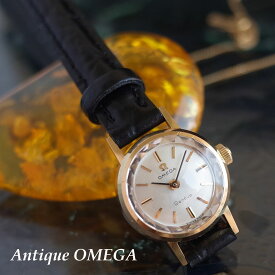【中古】オメガ ジュネーブ カットガラス 70's アンティーク 750YG K18 新品革ベルト レディース 手巻 腕時計 OMEGA OH済1年保証