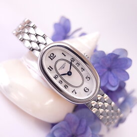 ロンジン LONGINES サフォネット ホワイトシェル 青針 オーバル アラビア SS L2.305.4 レディース クォーツ メンテ済1年保証