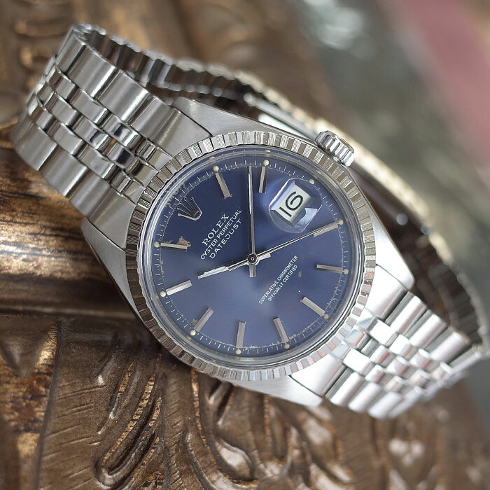 【中古】ロレックス1603デイトジャストオイスターパーペチュアル1971年青文字盤SSメンズ自動巻腕時計ROLEXアンティークOH済1年保証