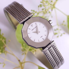 美品 センチュリー タイムジェム 白 ダイヤ メッシュブレス CENTURY レディース クォーツ 1年保証 電池交換済