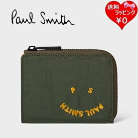 【送料無料】【ラッピング無料】ポールスミス Paul Smith 折財布 PSハッピーフェイス 2つ折り財布 カーキ メンズ レディース ブランド 正規品 新品 ギフト プレゼント 人気 おすすめ