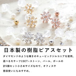 ピアス樹脂セットピアス日本製アレルギーキュービックジルコニアCZ蝶三日月Luxury'sラグリーズ送料無料