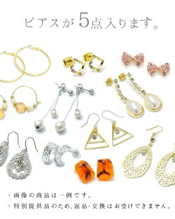 【メール便送料無料】福袋ピアス5点入り福袋ラッキーバックアクセサリーレディース女性大人シンプル華奢フックスタッド