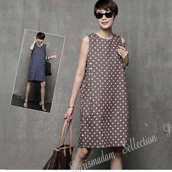 楽天市場】送料無料/麻/ゴージャス/上品/お出かけワンピース/ドット柄  