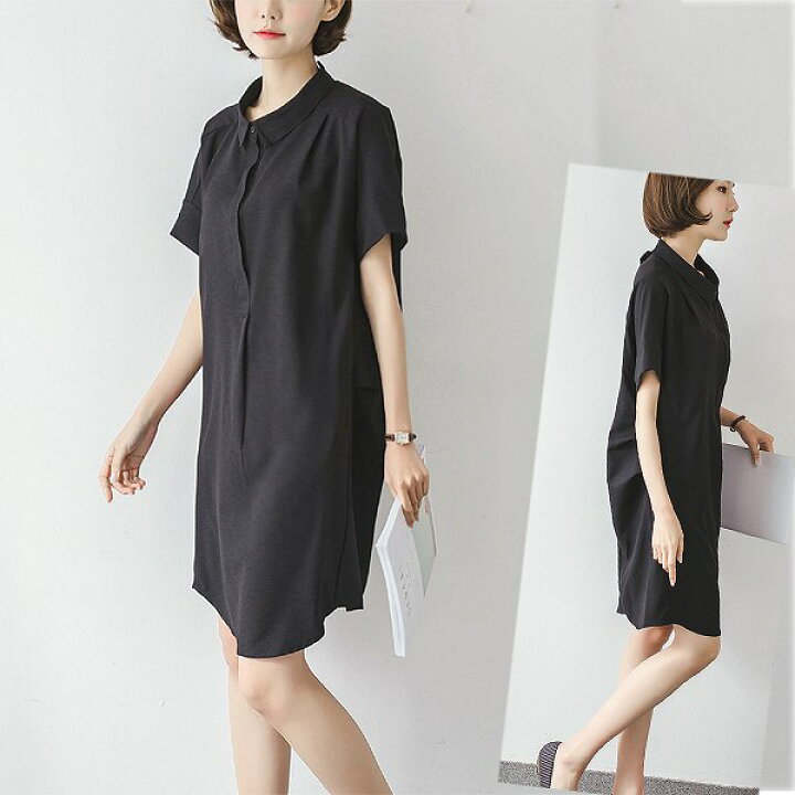 楽天市場 バックのリボンがキュート ブラックエレガンスワンピース ストレート シャツワンピース ｓ ｘｘｘｘｌ ４ｌ クリックポストで送料無料 パリスマダム