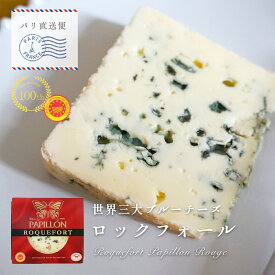 【パリ直送】ロックフォール 100g｜AOP認証 パピヨン社製 フランス産 ブルーチーズ 青カビチーズ 羊乳 無殺菌乳｜世界三大ブルーチーズ Roquefort Papillon Rouge　【AOP認定100周年プレゼント チーズ専用保存紙2枚付き】